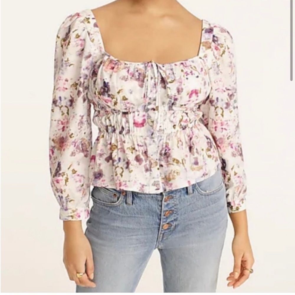 Flora Obscura X J.Crew cinched-waist top in kaleidoscope floral